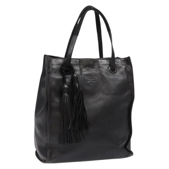 PRADA Hand Bag Leather Black Auth 137503 - Picture 1 of 16